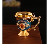Vaso de licor de metal vintage con asa, copa de vino de aleación retro para decoración del hogar, bar, copa hecha a mano con base estable, 5,5 cm de altura (orquídea dorada)