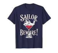 Vaso de Martini Sailor Beware Pin Up Girl, Vintage, Retro Camiseta, Hombre, Azul Marino, XXL