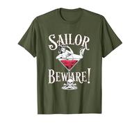 Vaso de Martini Sailor Beware Pin Up Girl, Vintage, Retro Camiseta, Hombre, Verde Oliva, XXL