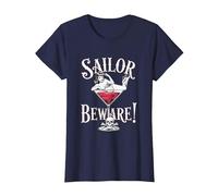 Vaso de Martini Sailor Beware Pin Up Girl, Vintage, Retro Camiseta, Mujer, Azul Marino, XXL