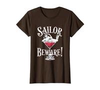 Vaso de Martini Sailor Beware Pin Up Girl, Vintage, Retro Camiseta, Mujer, Marrón, XL