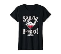 Vaso de Martini Sailor Beware Pin Up Girl, Vintage, Retro Camiseta, Mujer, Negro, XXL