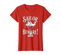 Vaso de Martini Sailor Beware Pin Up Girl, Vintage, Retro Camiseta, Mujer, Rojo, XXL