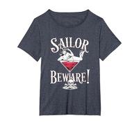 Vaso de Martini Sailor Beware Pin Up Girl, Vintage, Retro Camiseta, Mujer Tallas Grandes, Azul Jaspeado, 2XL Grande