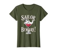 Vaso de Martini Sailor Beware Pin Up Girl, Vintage, Retro Camiseta, Mujer, Verde Oliva, XXL