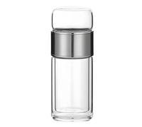 Vaso de té de 334.5 g, para oficinas, hogares, escuelas, plata, taza de viaje de vidrio de doble pared, botella infusora de té, vaso de té resistente al calor, vaso de té de agua de vidrio, taza