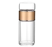 Vaso de té de agua de vidrio, resistente al calor, botella infusora de té, taza de viaje de vidrio de doble pared, taza de colador de té de hojas sueltas para escuelas, oficinas, hogares, oro champán