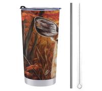 Vaso de viaje de 20 onzas, botella de agua con diseño de ciervos y bosque, de acero inoxidable, con aislamiento al vacío, con tapa de popote y cepillo de limpieza