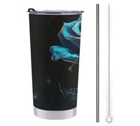 Vaso de viaje de 20 onzas, botella de agua metálica de color rosa azul, taza de café aislada al vacío de acero inoxidable con tapa de popote y cepillo de limpieza