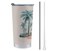 Vaso de viaje de 20 onzas, botella de agua Summer is HERE, taza de café aislada al vacío de acero inoxidable con tapa de popote y cepillo de limpieza
