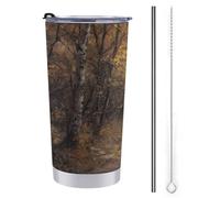 Vaso de viaje de 20 onzas, tres fantasmas blancos caminando en el bosque otoñal, botella de agua, taza de café aislada al vacío de acero inoxidable con tapa de popote y cepillo de limpieza