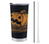Vaso de viaje de 590 ml, diseño de calabaza de Halloween, tres fantasmas de dibujos animados, botella de agua, taza de café aislada al vacío de acero inoxidable con tapa de popote y cepillo de