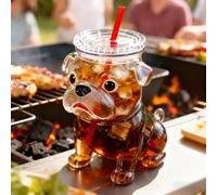 Vaso de vidrio con pajita, vaso en forma de perro con tapa de rosca y popote, cristalería de Navidad, café, vino, cóctel, bebidas, para batidos, regalos divertidos de vidrio con forma de animal para