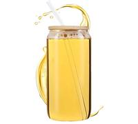Vaso de vidrio con popote, 473 ml, resistente al calor, transparente, reutilizable, vaso de vidrio para café, para adultos, adolescentes, cerveza, latte, whisky, soda, té, fiesta de agua