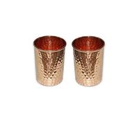 Vaso de vidrio de cobre puro hecho a mano para agua india (Paquete de 2) Capacidad 350 Ml