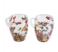 Vaso de vidrio de doble pared con asa y flores secas (2 unidades)