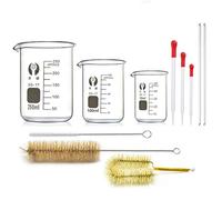 Vaso de Vídrio Graduado, JESSTOLO 3pcs Vaso de Laboratorio Borosilicato 50ml/100ml/250ml, con 3 Cepillos de Limpieza, 3 Pipetas de Vidrio, 2 Varillas de Agitación de Vidrio para Laboratorio Hospital