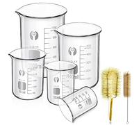 Vaso de Vídrio Graduado, JESSTOLO 5pcs Vaso Cristal de Laboratorio Borosilicato 1000ml 500ml 250ml 100ml 50ml, con 2 Cepillos de Limpieza, para Escuela Laboratorio Experimento Hospital
