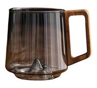 Vaso de Vidrio Retro 450ml Resistente al Frío y Calor - Diseño Creativo con Fondo Montaña y Asa de Madera, para Whisky y Bebidas