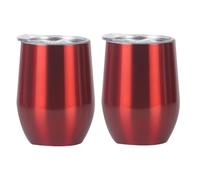 Vaso de vino aislado, taza de café sin tallo de acero inoxidable con tapa, tazas de vacío de doble pared de 12 onzas para cócteles, cerveza, champaña, agua (red, 2pcs)