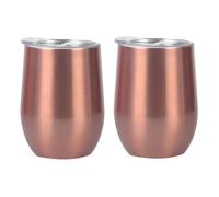 Vaso de vino aislado, taza de café sin tallo de acero inoxidable con tapa, tazas de vacío de doble pared de 12 onzas para cócteles, cerveza, champaña, agua (rose gold, 2pcs)