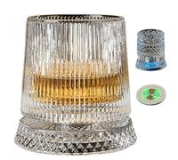 Vaso de whisky giratorio con almohadilla de luz LED, vaso de cristal giratorio de 360 grados, vidrio brillante de 7 colores para aliviar el estrés, regalo único para hombres, papá, marido, cumpleaños