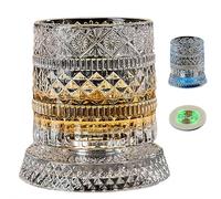 Vaso de whisky giratorio de 360 grados, copa de vino de cristal giratoria con función de alivio del estrés, vasos de whisky giratorios con base estable desacoplada y luces LED, regalo único de whisky
