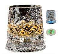 Vaso de whisky giratorio de 360 grados, copa de vino de cristal giratoria con función de alivio del estrés, vasos de whisky giratorios con base estable desacoplada y luces LED, regalo único de whisky