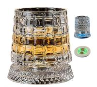 Vaso de whisky giratorio de 360 grados, vidrio giratorio de cristal antiguo con luces LED y base, cristalería de corte de cristal con función de alivio del estrés para bar, hogar y regalo (estilo E)