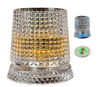 Vaso de whisky giratorio de 360 grados, vidrio giratorio de cristal antiguo con luces LED y base, cristalería de corte de cristal con función de alivio del estrés para bar, hogar y regalo (estilo C)