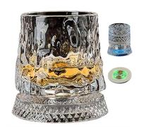 Vaso de whisky giratorio de 360°, vidrio giratorio de cristal antiguo con luces LED y base, taza decantadora para alivio del estrés para bourbon, vasos de whisky giratorios para bar, vacaciones