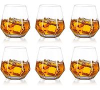 Vaso de whisky, juego de 6 vasos de whisky de diamante, vaso de jugo de agua, vaso escocés inclinado de 300 ml, cristalería para bourbon/ron/bar, regalo de cumpleaños, Navidad, aniversario, boda para