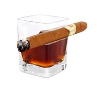 Vaso de whisky redondo hecho a mano de 320 ml de capacidad con soporte para puros, vaso de whisky de cristal de estilo antiguo, adecuado para whisky, escocés, cerveza, vino, espíritu (blanco)