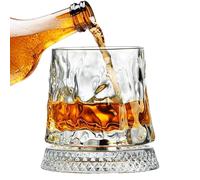 Vaso de whisky - Taza de cristal con fondo giratorio redondo, recipiente clásico para beber con diseño de giro suave, accesorio de barra elegante para evento de cumpleaños del padre y el marido