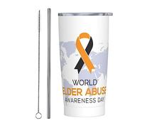 Vaso del Día Mundial de Concientización sobre el Abuso de Ancianos con tapa y pajita, vaso de acero inoxidable con aislamiento al vacío de 20 oz, tazas de café reutilizables, taza de viaje