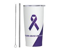 Vaso del Día Mundial de Concientización sobre el Abuso de Ancianos con tapa y pajita, vaso de acero inoxidable con aislamiento al vacío de 20 oz, tazas de café reutilizables, taza de viaje