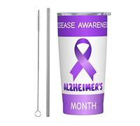 Vaso del mes de concientización sobre el Alzheimer y el cerebro con tapa y pajita, vaso de acero inoxidable con aislamiento al vacío de 20 oz, tazas de café reutilizables, taza de viaje