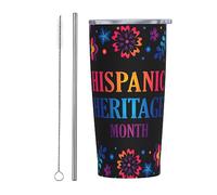 Vaso del Mes Nacional de la Herencia Hispana con tapa y pajita, vaso de acero inoxidable con aislamiento al vacío, tazas de café reutilizables, taza de viaje, 20oz