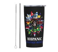 Vaso del Mes Nacional de la Herencia Hispana con tapa y pajita, vaso de acero inoxidable con aislamiento al vacío, tazas de café reutilizables, taza de viaje, 20oz