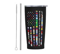 Vaso del Mes Nacional de la Herencia Hispana con tapa y pajita, vaso de acero inoxidable con aislamiento al vacío, tazas de café reutilizables, taza de viaje, 20oz