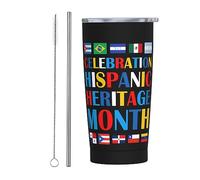 Vaso del Mes Nacional de la Herencia Hispana con tapa y pajita, vaso de acero inoxidable con aislamiento al vacío, tazas de café reutilizables, taza de viaje, 20oz