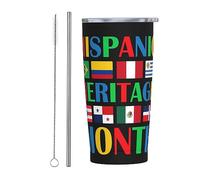 Vaso del Mes Nacional de la Herencia Hispana con tapa y pajita, vaso de acero inoxidable con aislamiento al vacío, tazas de café reutilizables, taza de viaje, 20oz