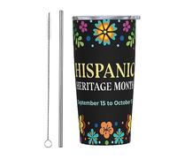 Vaso del Mes Nacional de la Herencia Hispana con tapa y pajita, vaso de acero inoxidable con aislamiento al vacío, tazas de café reutilizables, taza de viaje, 20oz