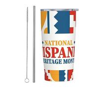 Vaso del Mes Nacional de la Herencia Hispana con tapa y pajita, vaso de acero inoxidable con aislamiento al vacío, tazas de café reutilizables, taza de viaje, 20oz