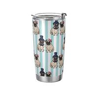 Vaso encantador perro pug pareja azul aislado taza de café conductor bebida contenedor oficina viaje taza con popote y tapa 20 oz Back t
