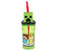 Stor Vaso Infantil Reutilizable con Pajita y Tapa con figurita 3D y Capacidad de 360 ml de Minecraft