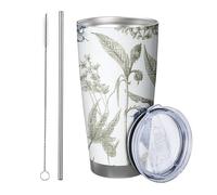 Vaso floral azul, paquete de 1 unidad rústica de hojas de flores de granja botánica azul gris inoxidable enfriador de latas inastillable viaje piscina al aire libre oficina gimnasio con tapa taza para