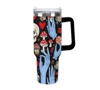 Vaso grande de hielo de moda, vaso de café de viaje para coche, de acero inoxidable al vacío con pajita para hombres y mujeres, Halloween, gótico, calavera, hongo, vampiro, magia, bruja, brujería.