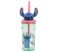 Vaso Infantil Reutilizable con Pajita y Tapa con figurita 3D y Capacidad de 360 ml de Stitch