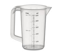 Vaso medidor APS de 0,5 litros, Ø 9,5 x H: 14 cm, vaso de plástico con escala de medición en relieve en el exterior, asa cerrada, graduación en ml, apto para lavavajillas